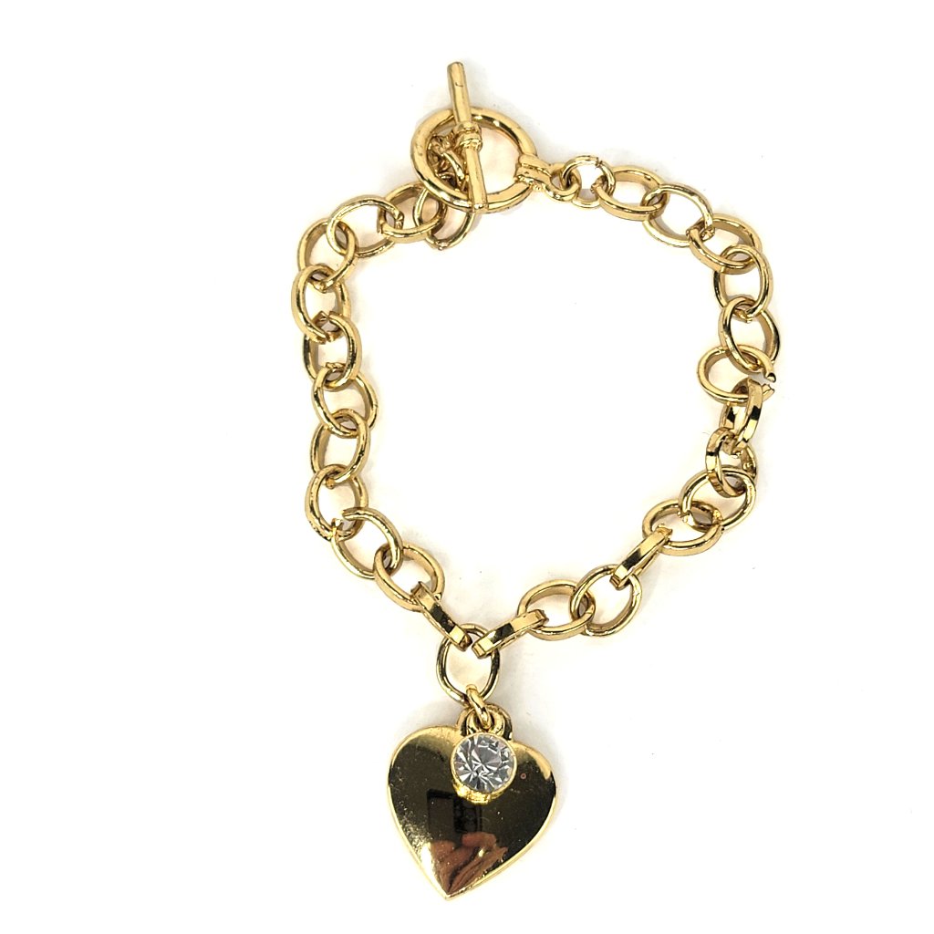 Gold Tone Heart And Jewel Chain Charm Bracelet